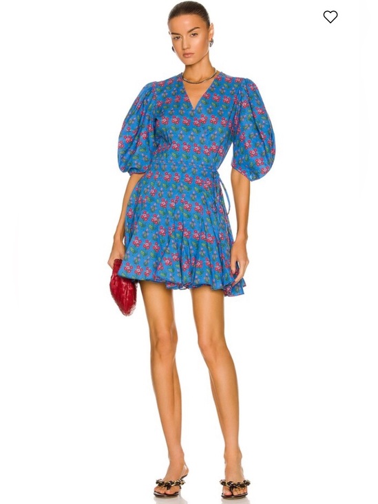RHODE Dresses & Skirts - RHODE claudine blue floral wrap midi dress with puff sleeves